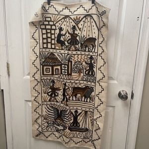 Vintge Peruvian Mayan Aztec Inca Folk‎ Art Embroidered Crewel Work Wall Hanging
